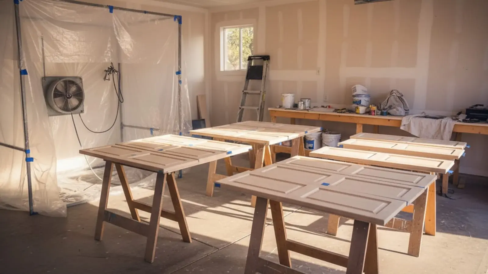 San Diego kitchen with freshly painted white shaker cabinets and warm brass hardware after professional refinishing.