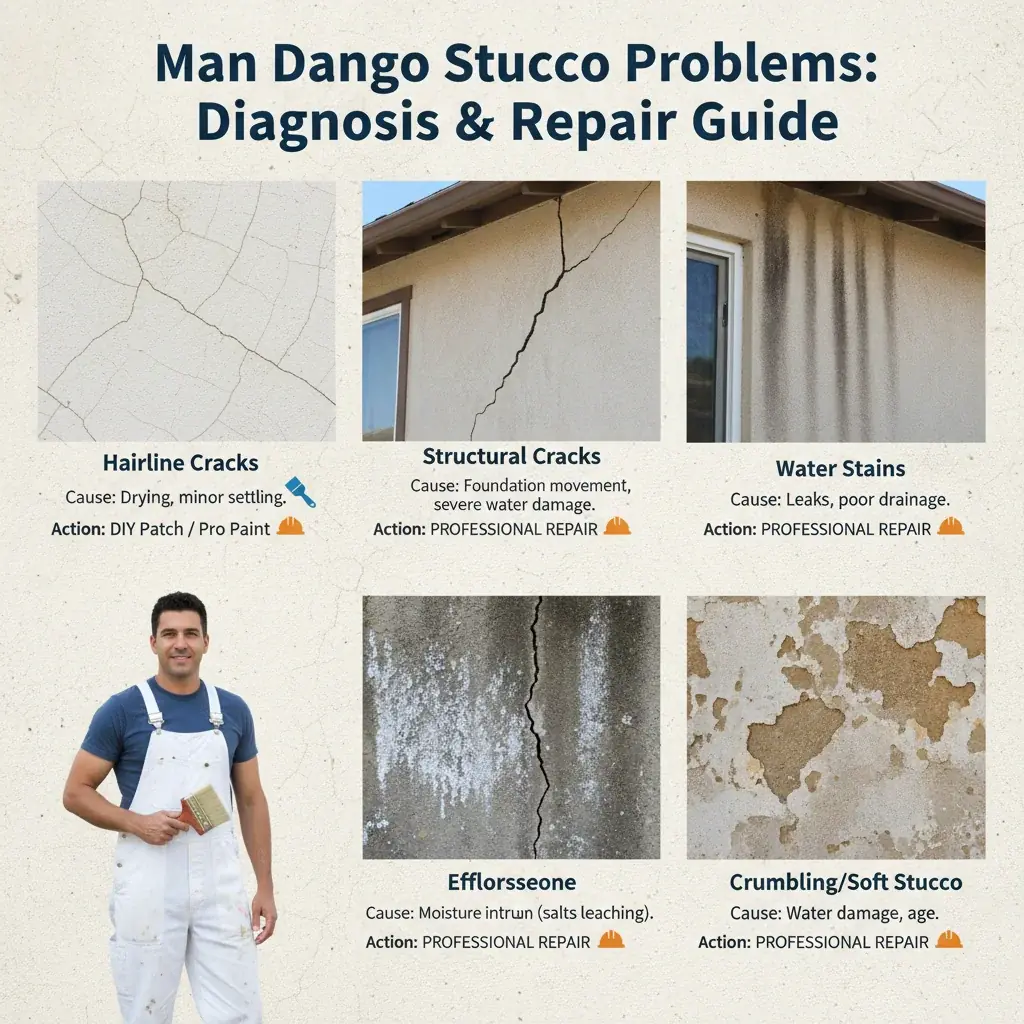 Infographic comparing common stucco problems and repair scopes on San Diego homes